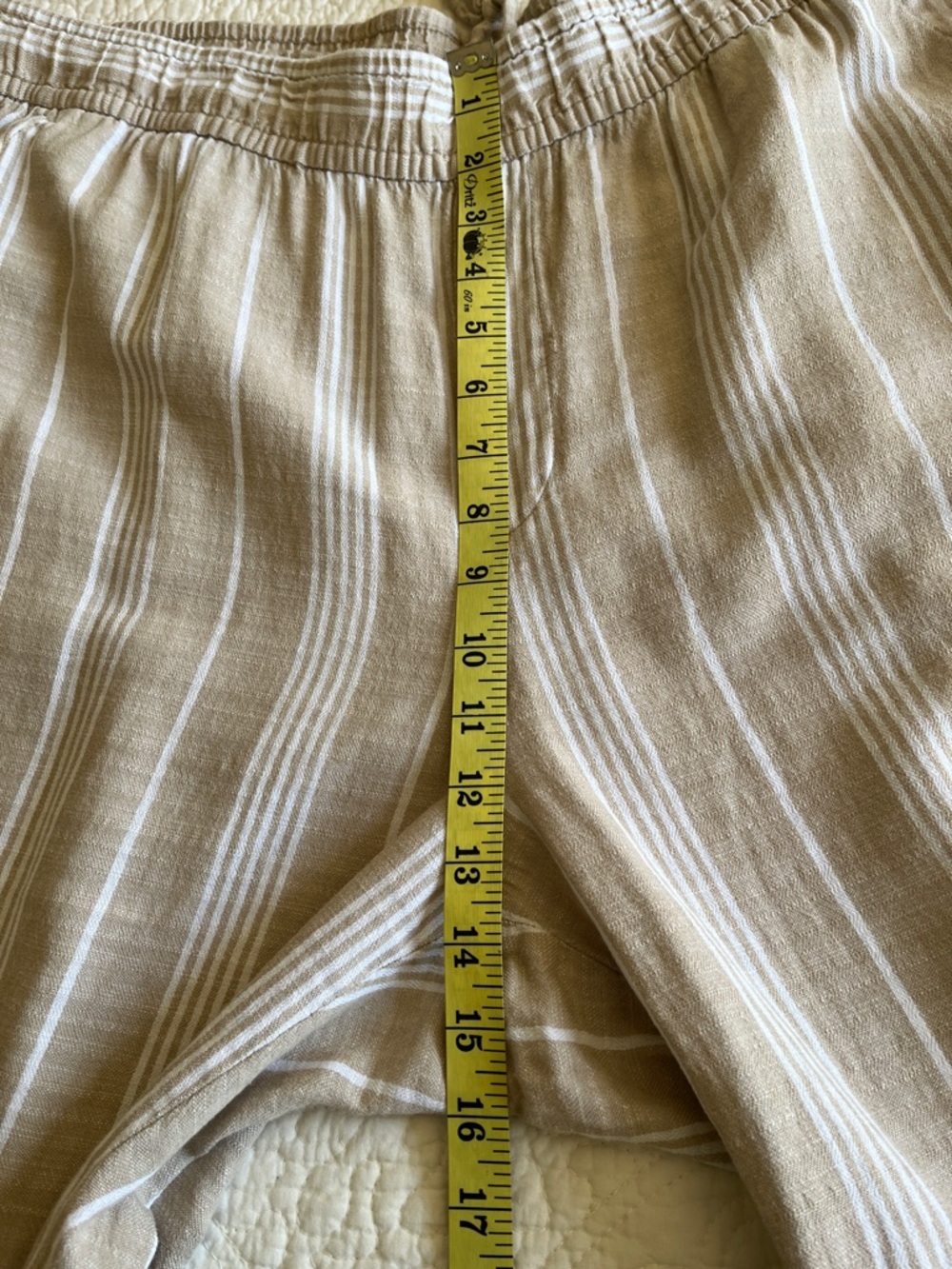 Linen Cotton Wide Leg High Rise Striped Pants Pull On Women's XL Tan Beachy - Picture 13 of 16